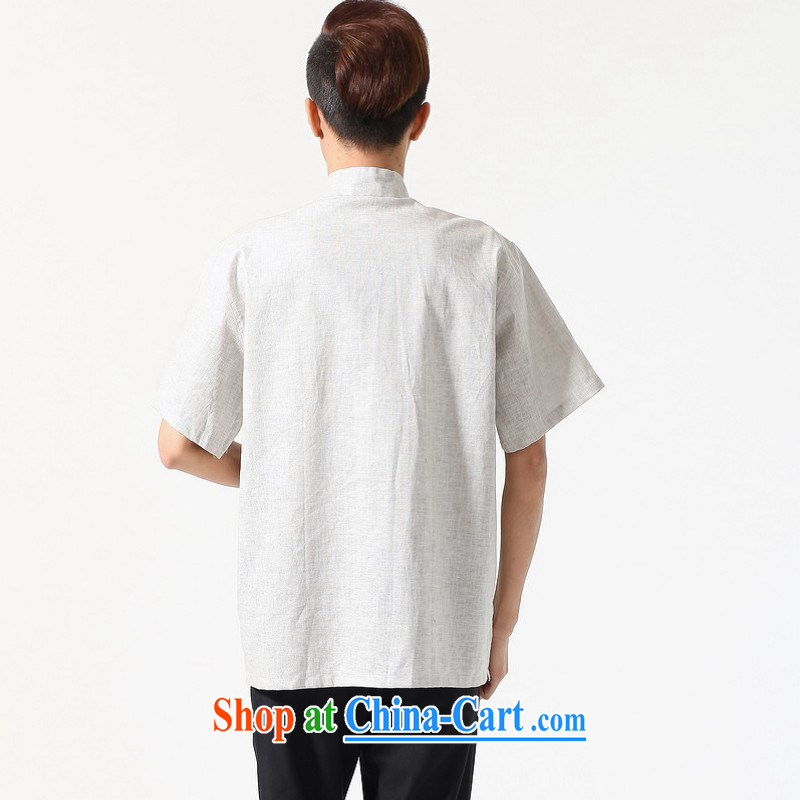 Floor is still building middle-aged men's new summer, short-sleeved embroidered large code Chinese improved Chinese male - A gray XXXL, property is still property, shopping on the Internet