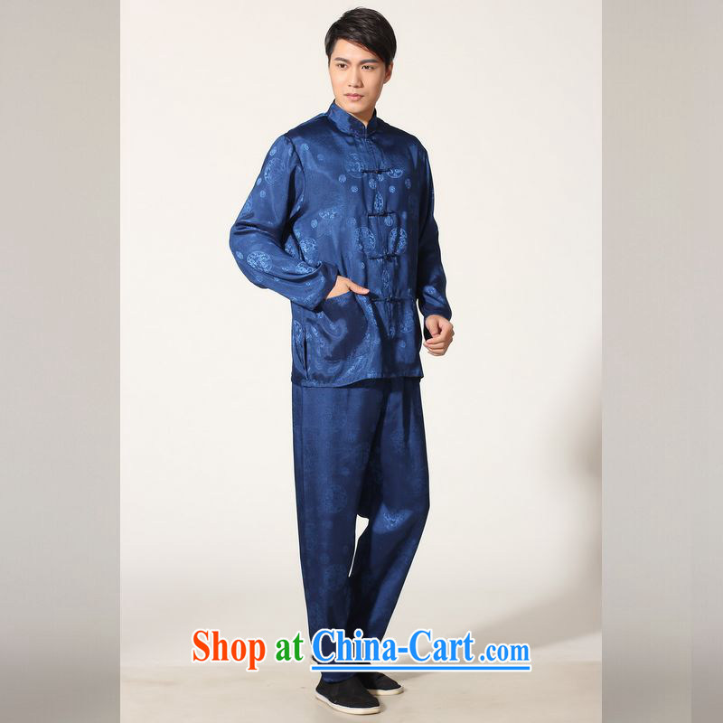 Jing An older Chinese men's spring and summer, for silk long-sleeved Kit Chinese men kung fu Kit Tai Chi uniforms M 0050 - B, Cyan 3 XL _recommendations 180 - 210 jack_