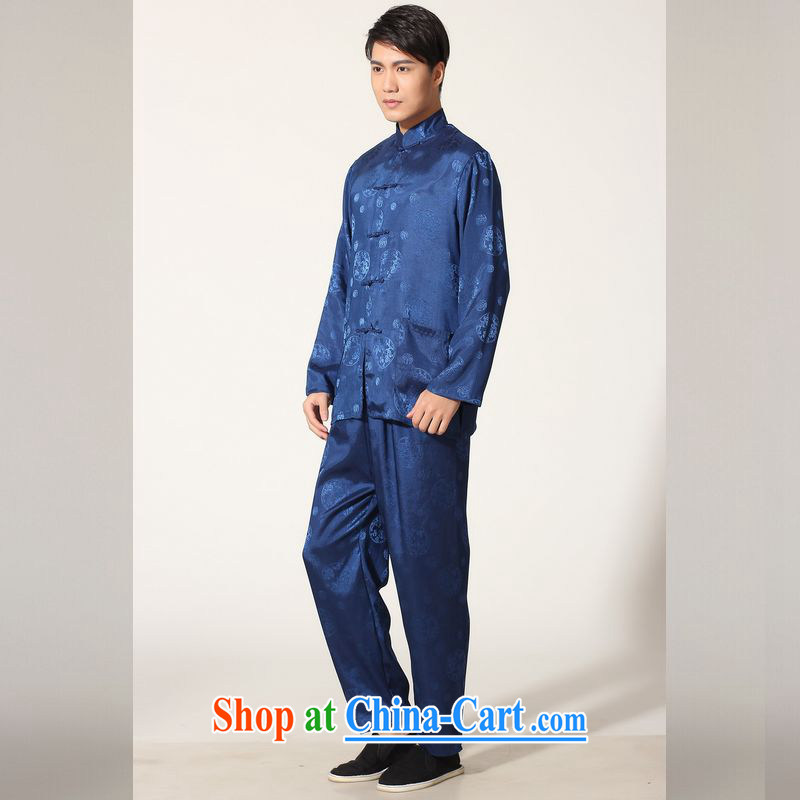 Miss Au resulted in older Chinese men and spring and summer with the collar silk long-sleeved Kit tang on men's kung fu Kit Tai Chi uniforms M 0050 - B, Cyan 3 XL (180 - 210 ) jack, an Jing, shopping on the Internet