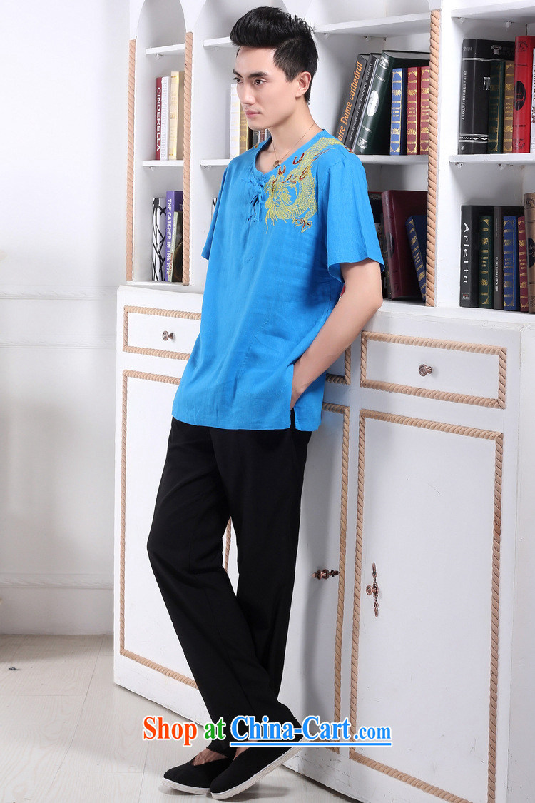 Floor is floor men's new summer male Chinese Chinese improved smock embroidered dragon short-sleeved used boxing kung fu shirt linen Chinese male - 1 hidden cyan XXXL pictures, price, brand platters! Elections are good character, the national distribution, so why buy now enjoy more preferential! Health