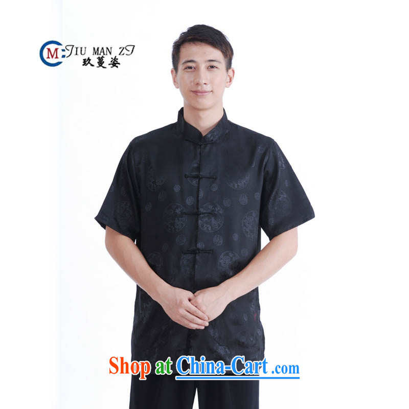 Ko Yo vines into colorful 2015 men's summer 9 has the disc buckle older male Tang load short-sleeve men's national dress casual Tang black XXXL