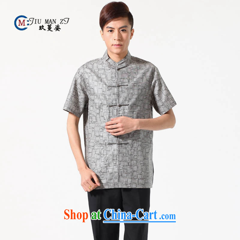 Capital city sprawl2015 men's summer basket, the Commission for the buckle older male Tang load short-sleeved men's national dress casual Tang replace M 0054 gray XXXL