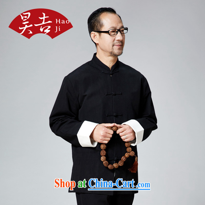 Hao, Chinese-style old men long-sleeved Chinese, for pure cotton father Chinese clothing the tie improved Han-black 175