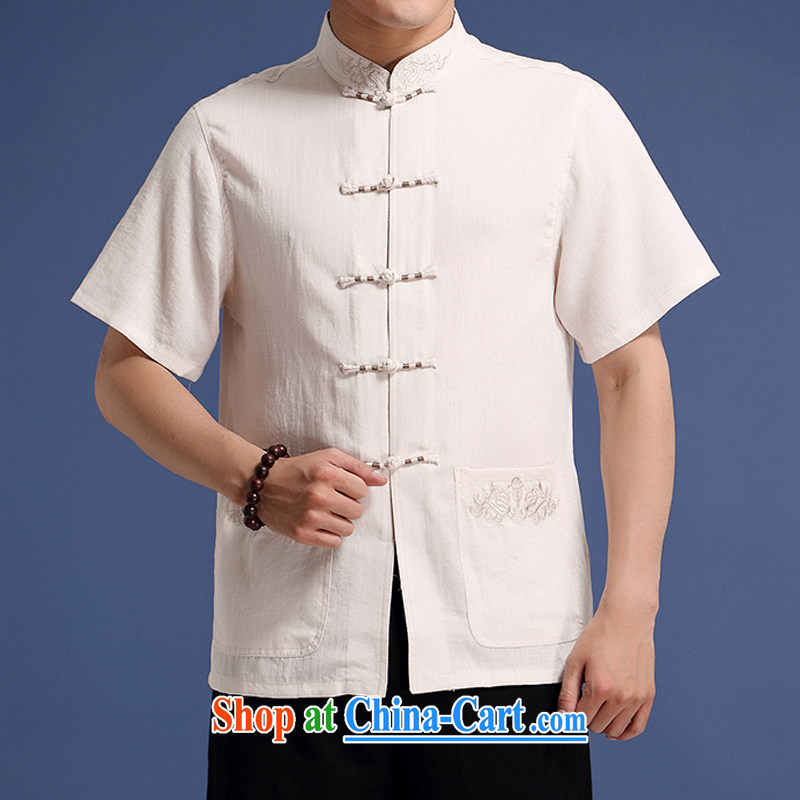 And 3 line summer new upscale and stylish men's short-sleeved embroidery cotton mA short-sleeved T-shirt with short Solid Color embroidery trend of Chinese, for summer short-sleeve China wind embroidery t-shirt white XXXL_190