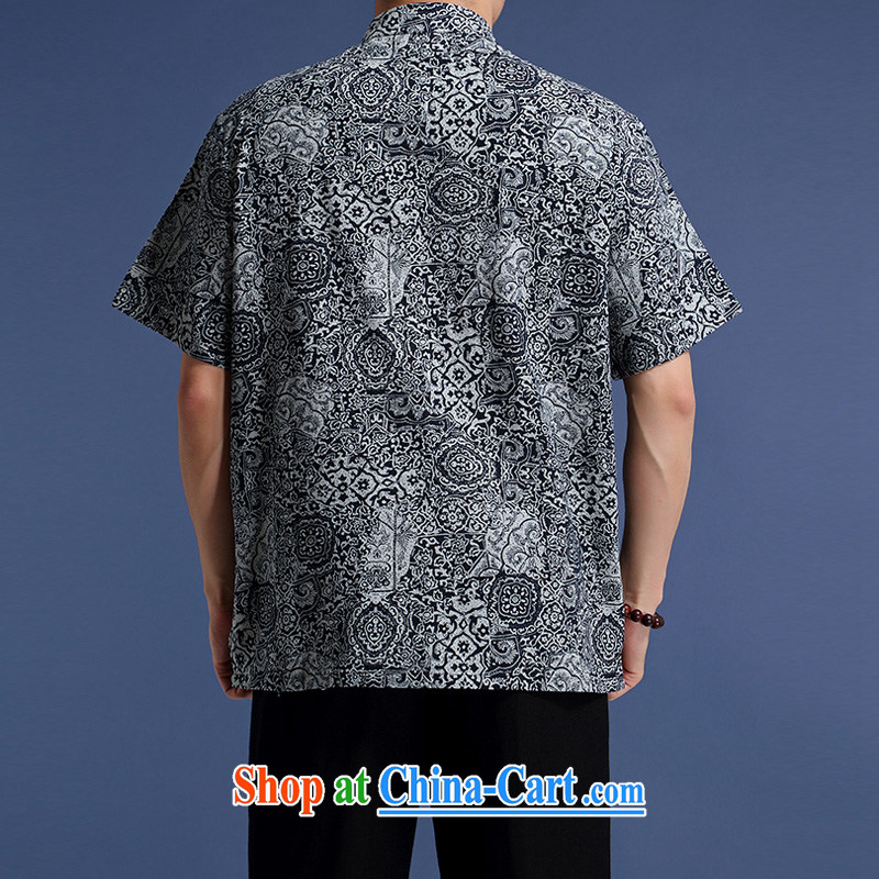 and Mobile Phone Line New Chinese wind high cotton Ma Man Tang on short-sleeved men's the collar loose Chinese-tie dress men's stamp duty cotton Ma short-sleeved T-shirt blue XXL/185, and mobile phone line (gesaxing), and, on-line shopping