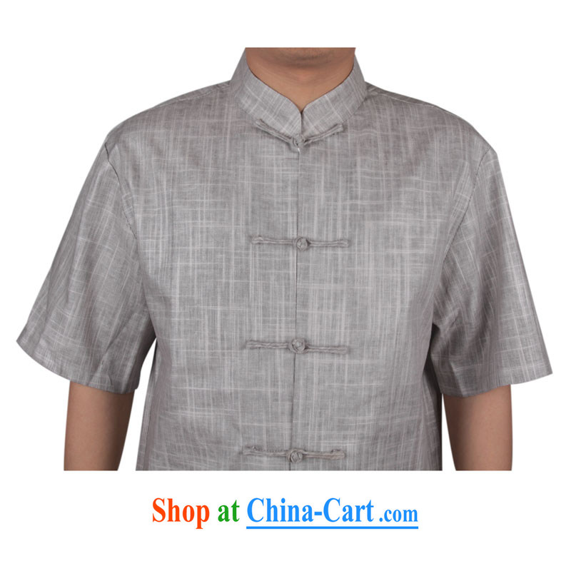 and mobile phone line new middle-aged and older Chinese men and summer Chinese cotton Ma short-sleeved Chinese T-shirt men's linen muslin Chinese Han-men and light gray XL/180, and mobile phone line (gesaxing), and on-line shopping