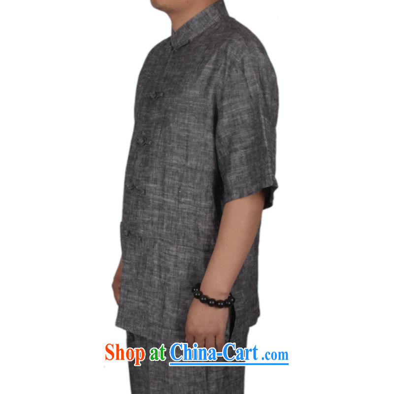 Summer in the cotton men Tang is a short sleeve with Ethnic Wind in summer old old muslin cotton Ma clothing Chinese short-sleeve and collar-tie the package with short gray XXXL/190, and mobile phone line (gesaxing), and, on-line shopping