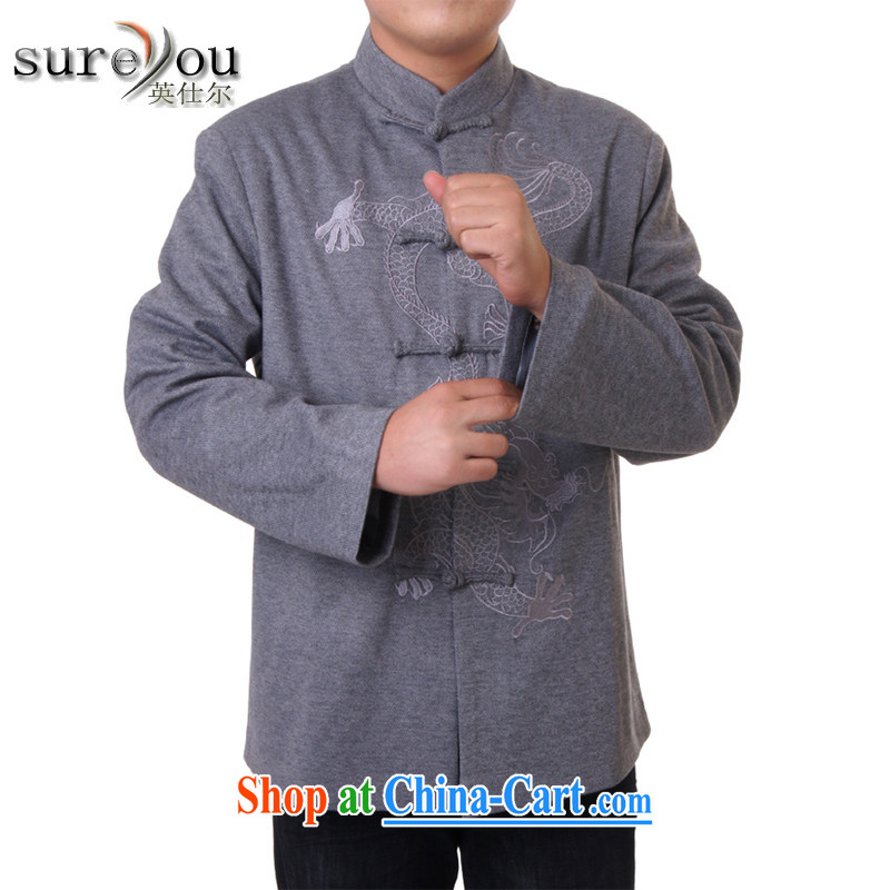 Sureyou men's Spring and Autumn and new, replacing men's leisure, for the charge-back Chinese men's long-sleeved Chinese T-shirt chest embroidered dragon 717 gray 190