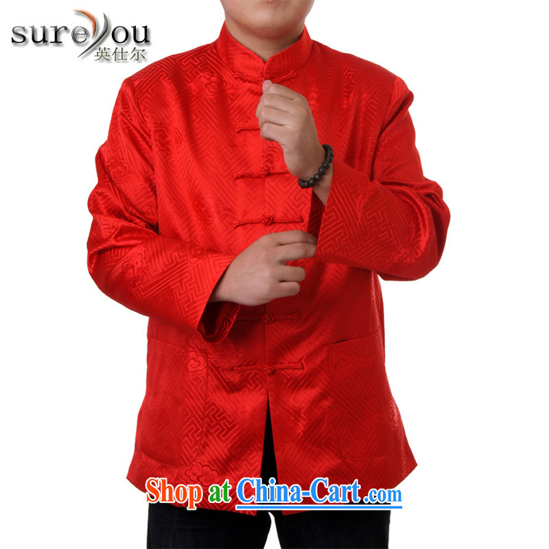 Sureyou men's spring new 7 grain for Chinese men and Chinese, for the charge-back Tang replace older jacket 716, deep red 190