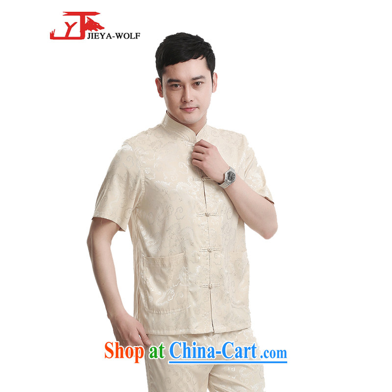 Jack And Jacob - Wolf JIEYA - WOLF new kit Tang on men's short-sleeved summer, male Tang is a short-sleeved silk auspicious Yunlong figure advanced silk, white a 175/L, JIEYA - WOLF, shopping on the Internet