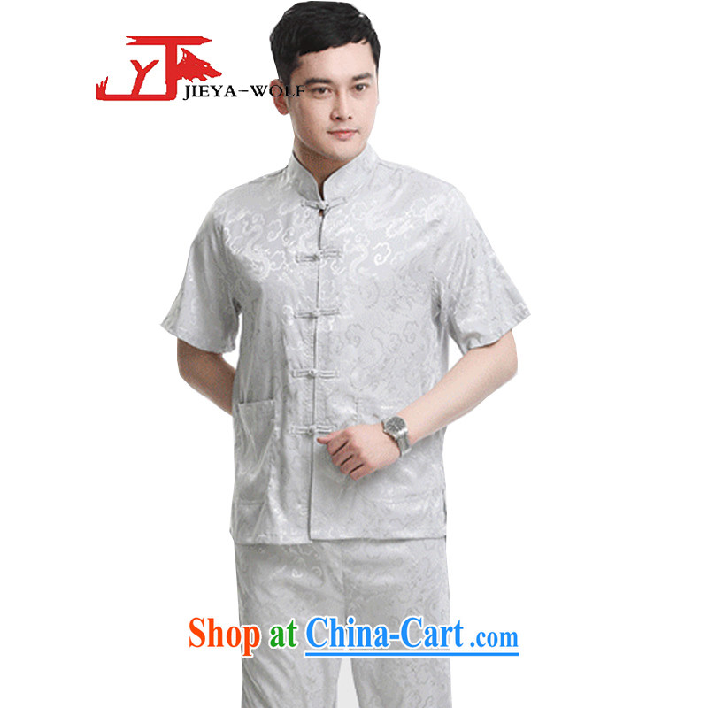 Jack And Jacob - Wolf JIEYA - WOLF new kit Tang on men's short-sleeved summer, male Tang is a short-sleeved silk auspicious Yunlong figure advanced silk, white a 175/L, JIEYA - WOLF, shopping on the Internet