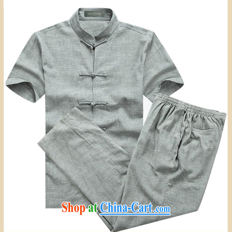 Linen Chinese, for older people in cotton linen Chinese men's short-sleeve male Han-serving Nepal Summer Package gray XXL_185