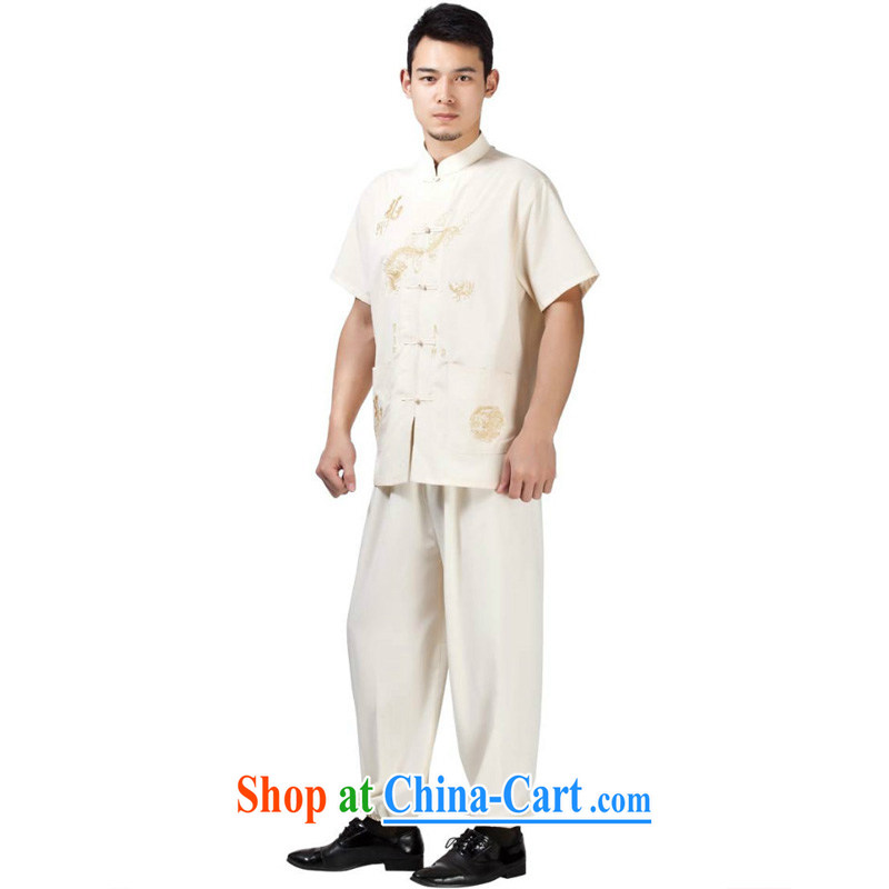 Yan Shu pavilion, older men and Ethnic Wind tang on 15 new short-sleeved kit, for the charge-back embroidered dragon kung fu with his father morning exercise clothing - cotton Large Dragon beige short-sleeved 43, Charlene this cabinet, and, on-line shoppi