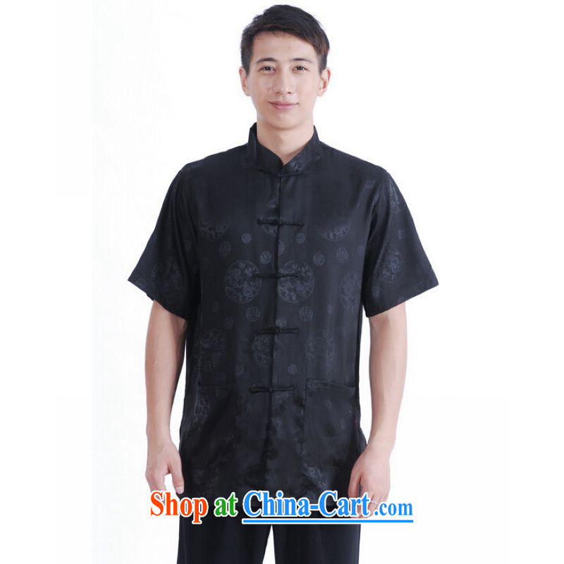 And Jing Ge older Chinese men and summer Chinese improved Chinese men's short-sleeved larger male black XXXL