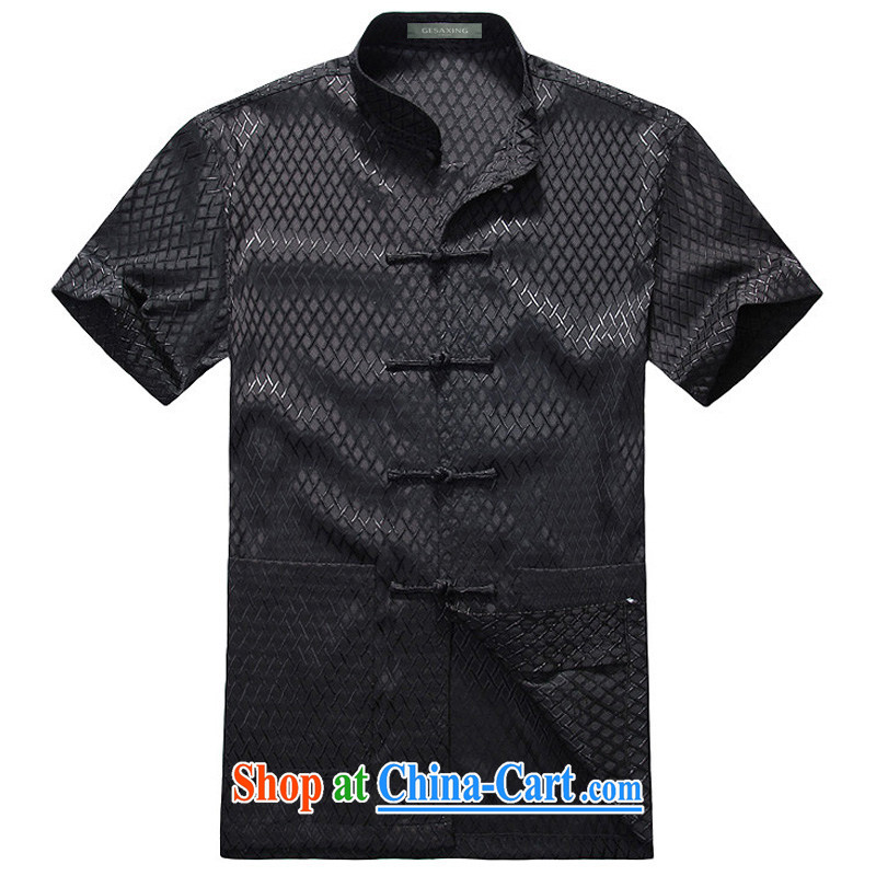 China wind father is Chinese-tie, short-sleeved T-shirt summer, older men with short-sleeve T-shirt F is the black XXXL_190