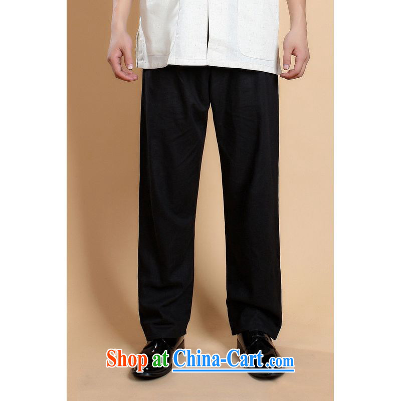 He Jing Ge older short pants and summer Chinese improved Elastic waist cotton the solid color 100a father with summer pants 0820 - 5 black XXXL