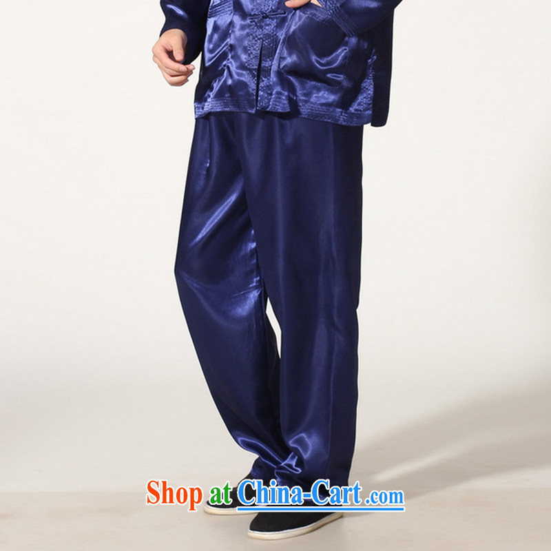The freezing point special take the new man Tang with solid-colored damask Chinese Tai Chi Kit Chinese Kung Fu T-shirt two-piece with the 2 deep blue XL, figure, shopping on the Internet