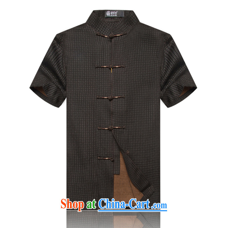 new, genuine sauna silk ethnic-Chinese father with short-sleeved T-shirt and it is estimated that silk shirt short-sleeved silk fragrant cloud yarn Chinese men sauna silk short-sleeved brown L_175