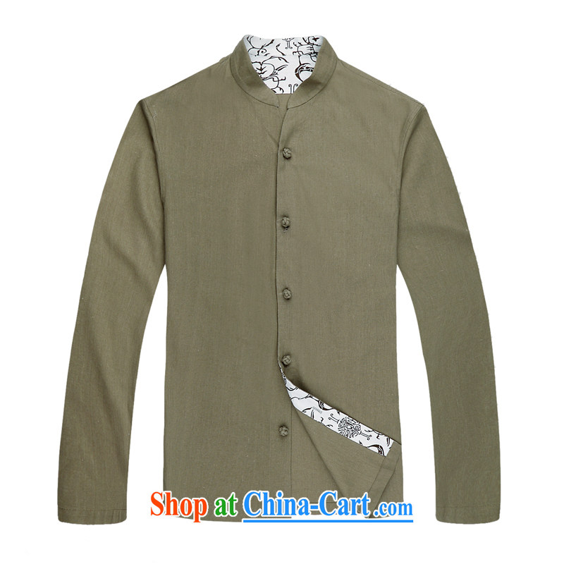 The original old cotton Ma men and Chinese long-sleeved shirt China wind Chinese men's cotton the spring and long, male Chinese T-shirt ethnic wind men's cotton MA, for Chinese Army green XXXL_190