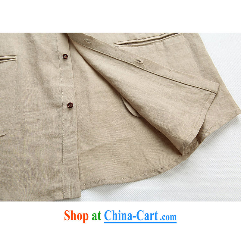 T Spring and Autumn 6008, Chinese Spring Loaded ramie linen trends men shirts men's long-sleeved shirt, beige L/175, and mobile phone line (gesaxing), and, on-line shopping