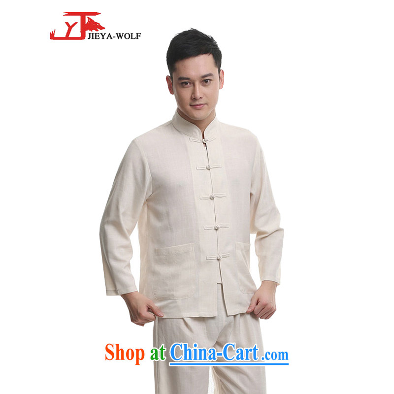 Jack And Jacob - Wolf JIEYA - WOLF new Chinese men's long-sleeved cotton the solid color kit men Tang 4 quarter, and smock pale yellow A170_M