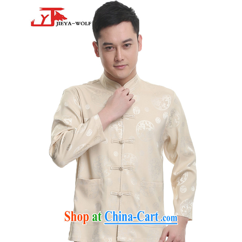 Jack And Jacob - Wolf JIEYA - WOLF 2015 new spring loaded Tang men's long-sleeved Kit men Tang is stylish, and the Kowloon Star silk, beige 180/XL, JIEYA - WOLF, shopping on the Internet