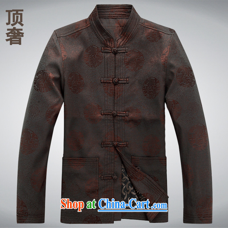 Top Luxury men's long-sleeved T-shirt pure cotton Ethnic Wind-tie jacket men's China wind, old men Tang is my grandfather was with the long-sleeved XXL, long-sleeved brown L/170, with the top luxury, shopping on the Internet