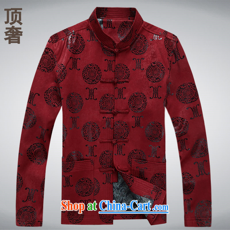 Top luxury Chinese men's long-sleeved autumn and winter, cotton China wind-buckle Yi long-sleeved Chinese classical Ethnic Wind-tie his father with his father's loaded, 6598 red XXXXL/190 and the top luxury, shopping on the Internet