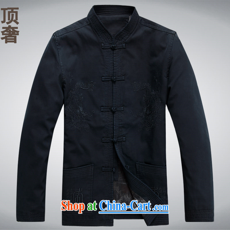 Top Luxury men's Tang with long-sleeved T-shirt 2014 autumn and winter, older men Tang with his father with pure cotton jacket long-sleeved men's washable cotton blue dark blue long-sleeved XXL, top luxury, shopping on the Internet