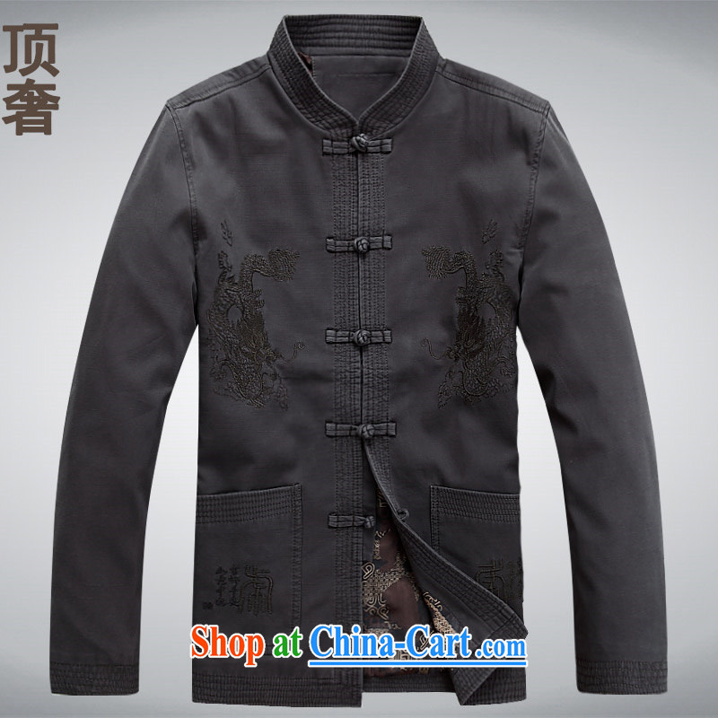 Top Luxury men's Tang with long-sleeved T-shirt 2014 autumn and winter, older men Tang with his father with pure cotton jacket long-sleeved men's washable cotton blue dark blue long-sleeved XXL, top luxury, shopping on the Internet