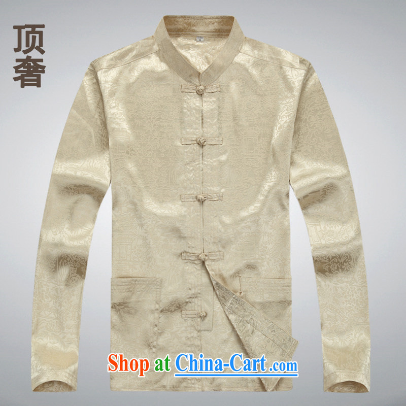 Top Luxury 2014 new men's jackets men's Tang replace older tang on long-sleeved T-shirt classical liberal T-shirt men's father is long-sleeved male M yellow long-sleeved XXXL 185, top luxury, shopping on the Internet