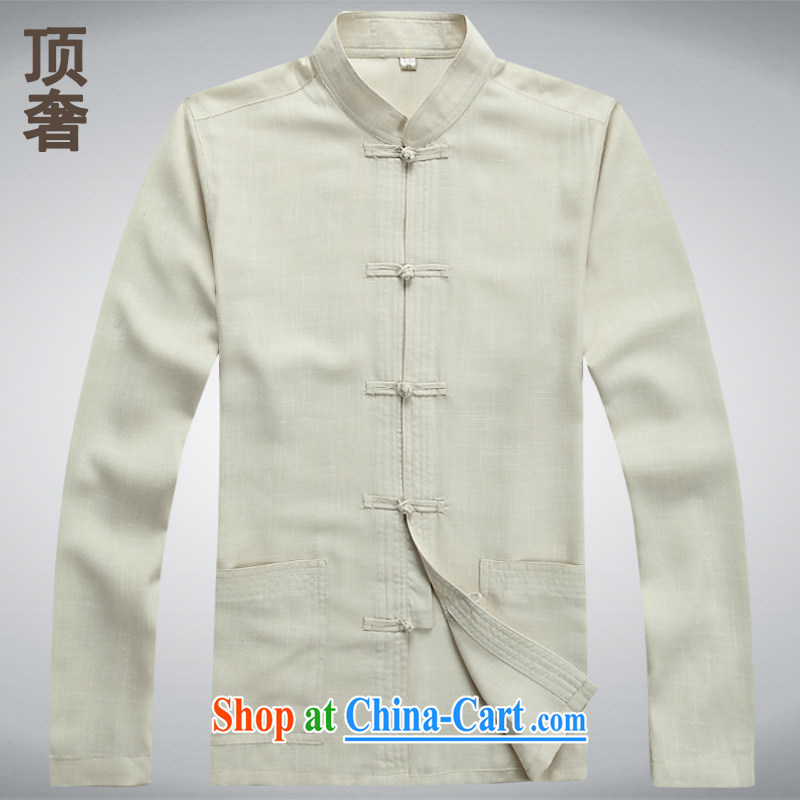 Top Luxury Ethnic Wind men Tang with long-sleeved T-shirt with loose thin men detained the nation with long-sleeved jacket beige XXXL_185