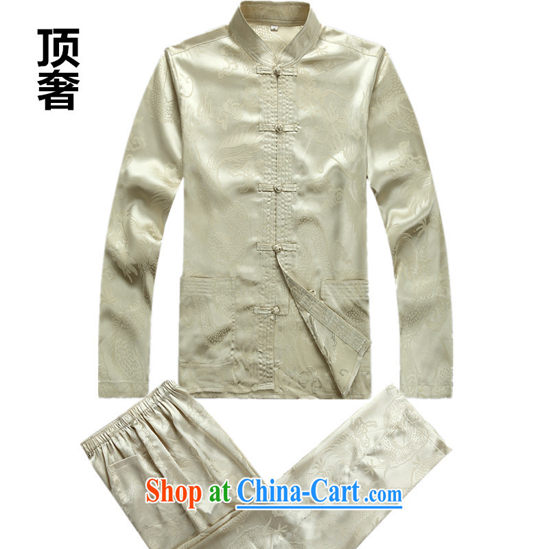 Top Luxury men Tang replace Kit 2014 long-sleeved thin, long-sleeved T-shirt Kit Chinese silk-tie China wind Chinese men and 2039, beige kit M_165
