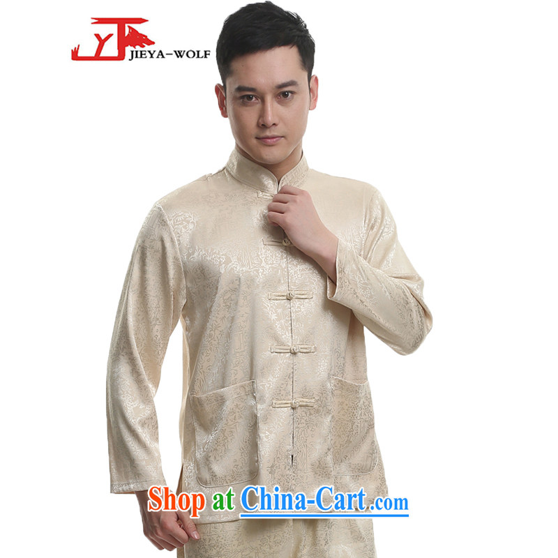 Cheng Kejie, Jacob - Wolf JIEYA - WOLF 2015 new spring loaded Tang men's long-sleeved Kit men Tang with stylish the River During the Qingming Festival silk, beige 180/XL, JIEYA - WOLF, shopping on the Internet