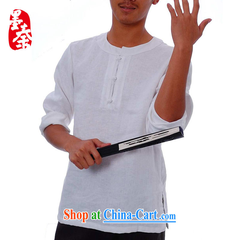elections the Qin weaving -- rock_ethnic wind plain linen long-sleeved round-collar, tie and white shirt XXL_Jumbo