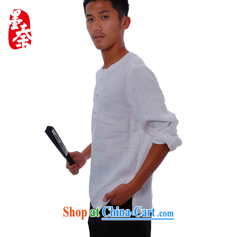 elections the Qin weaving -- rock/ethnic wind plain linen long-sleeved round-collar, tie and white shirt XXL/jumbo, the Qin, shopping on the Internet