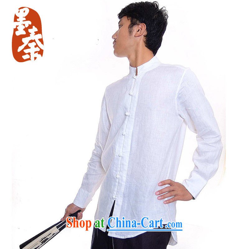 elections the Qin weaving -- the scholar/Men's China wind-tie and collar linen casual shirt 508 white XXL/Jumbo, the Qin, shopping on the Internet