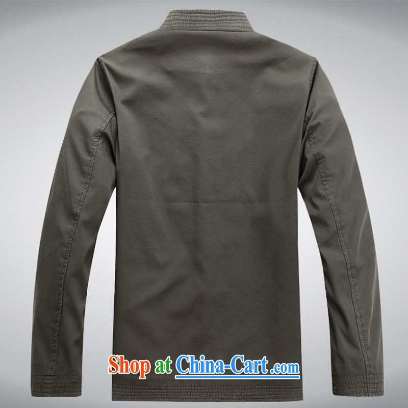 The chestnut mouse Tang replace spring and new men's long-sleeved Tang is stylish and relaxed loose sand washed cotton long-sleeved Chinese green gray M, the chestnut mouse (JINLISHU), online shopping