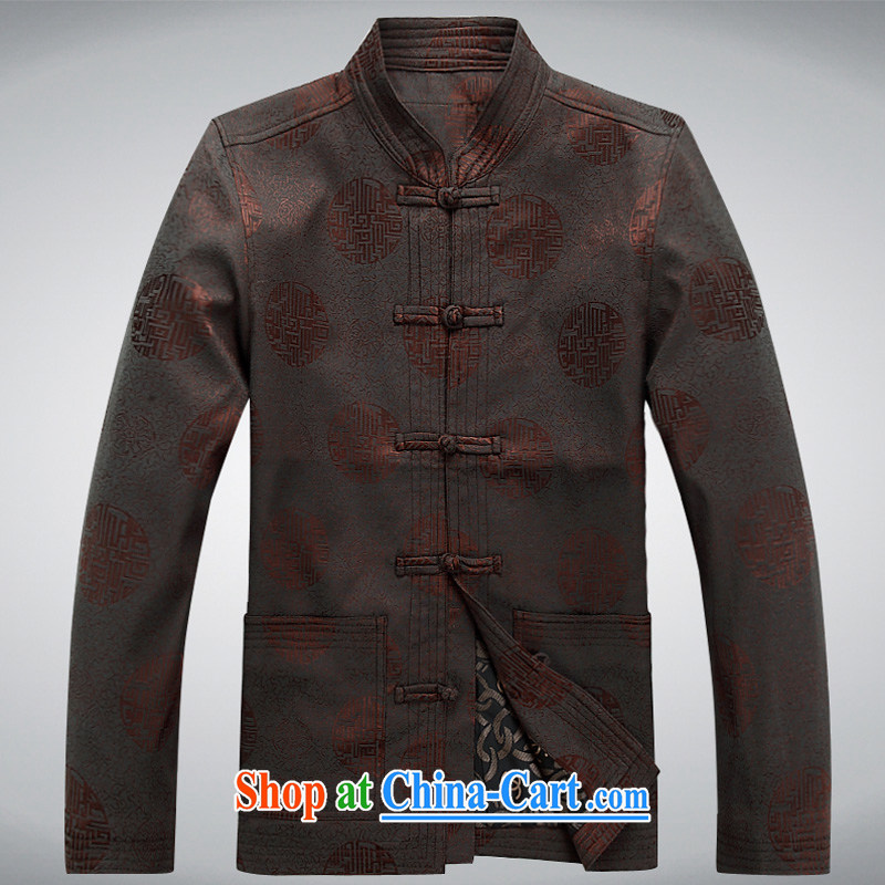 Men, older Chinese national costume spring and fall long-sleeved cotton Chinese men's long-sleeved Chinese brown M