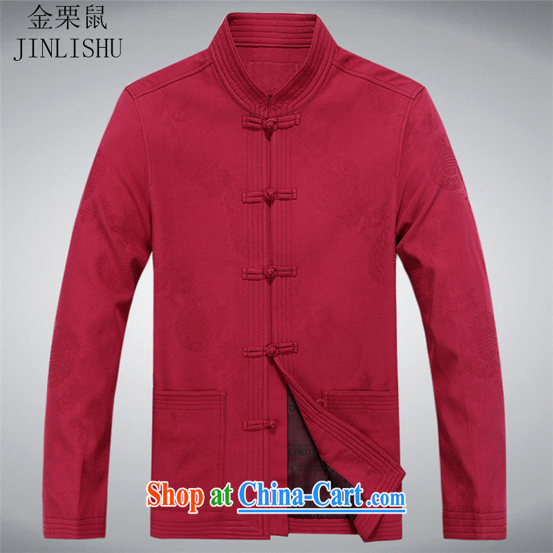 The chestnut mouse, older men and pure cotton Chinese men jacket jacket Chinese Disc fall back on pure cotton larger Tang jackets men's red 175