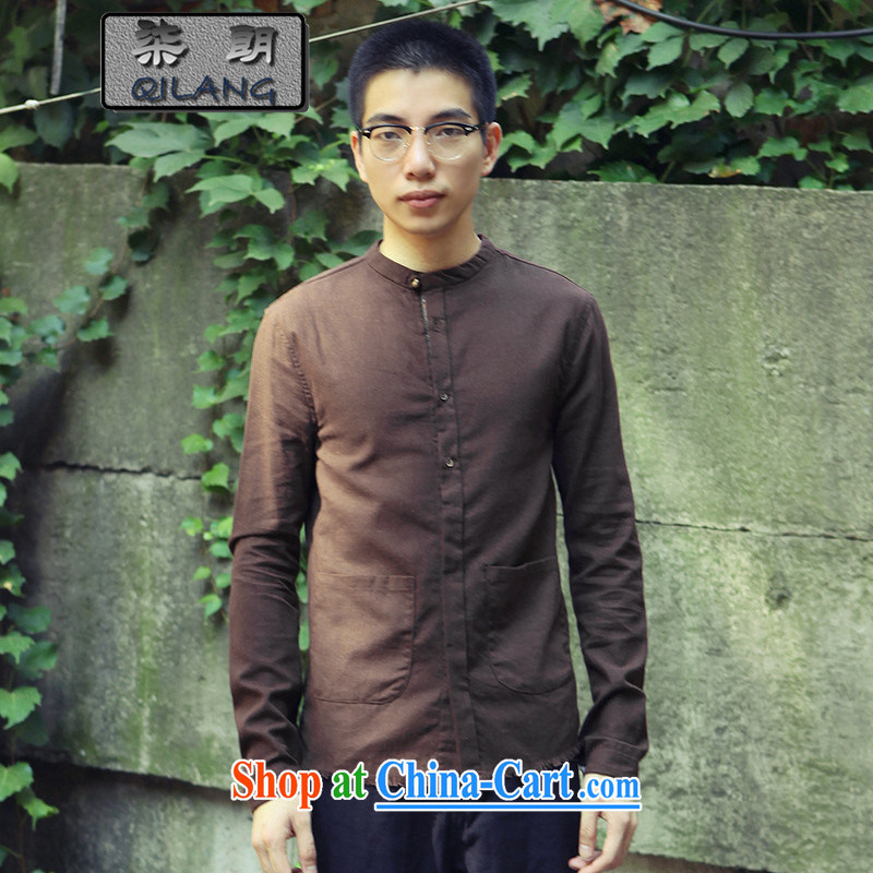 Fujing Qipai Yuen Long China wind designer collaboration series first published National cashew nuts spend element wood for cotton, the Commission for long-sleeved T-shirt_B 75 _ retro coffee _ XL