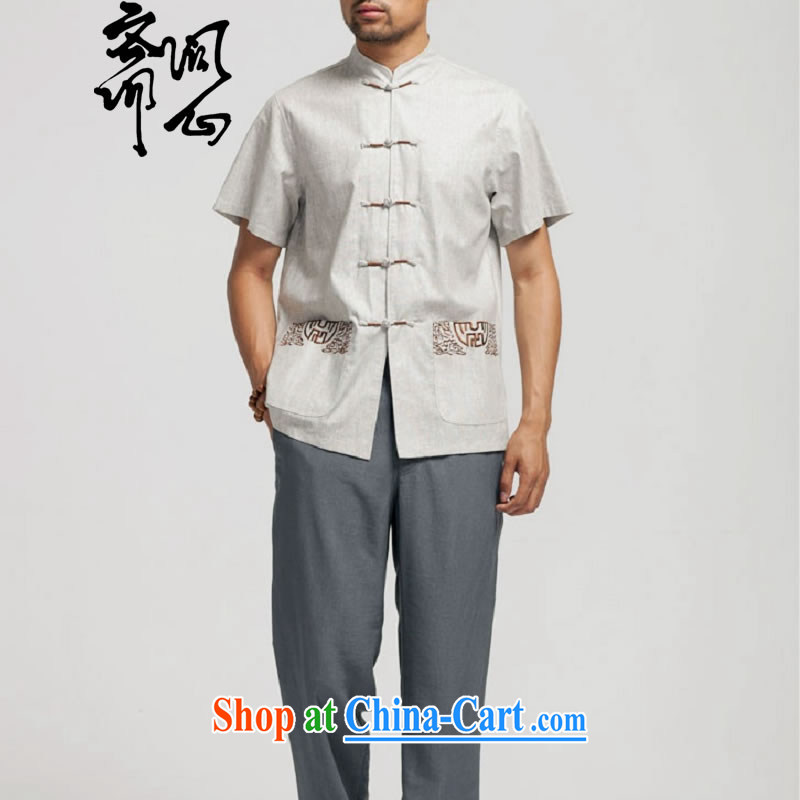 q heart Id al-Fitr (the health of spring loaded new Chinese, for the charge-back linen short-sleeve pocket embroidery shirt WXZ 1466 light gray XXXXL 185, ask a vegetarian, shopping on the Internet