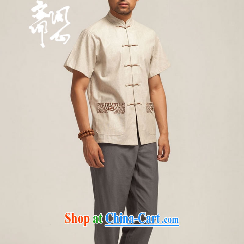 q heart Id al-Fitr electoral and as soon as possible, and spring new linen short-sleeve Chinese embroidery t-shirt WXZ 1449 m yellow XXXXL聽185, ask heart ID al-Fitr, shopping on the Internet
