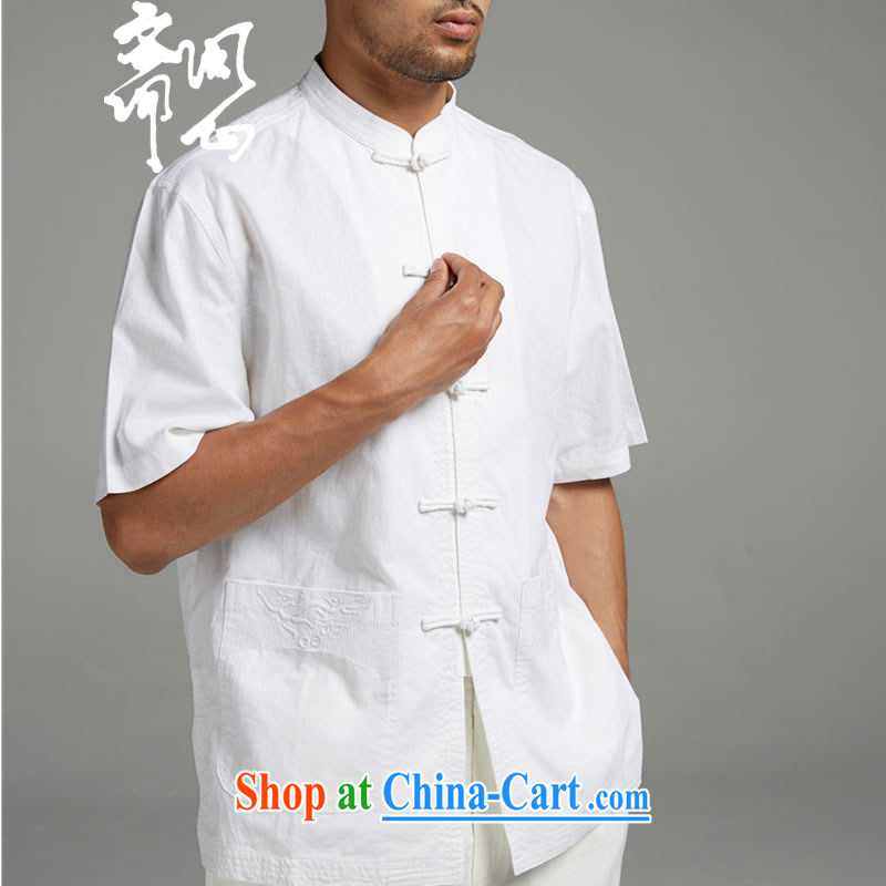 q heart Id al-Fitr (the Health men's summer New Men's China wind cotton the Commission three-dimensional embroidery short-sleeved Tang with a short-sleeved white 1414 XXXL, ask heart ID al-Fitr, shopping on the Internet