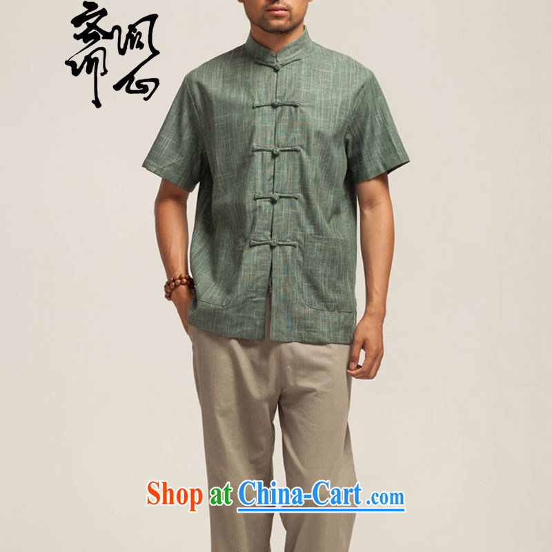 q heart Id al-Fitr (the autumn as soon as possible new men's loose, linen collar short-sleeved Tang replace WXZ 1411 army green XXXL, ask heart ID al-Fitr, shopping on the Internet