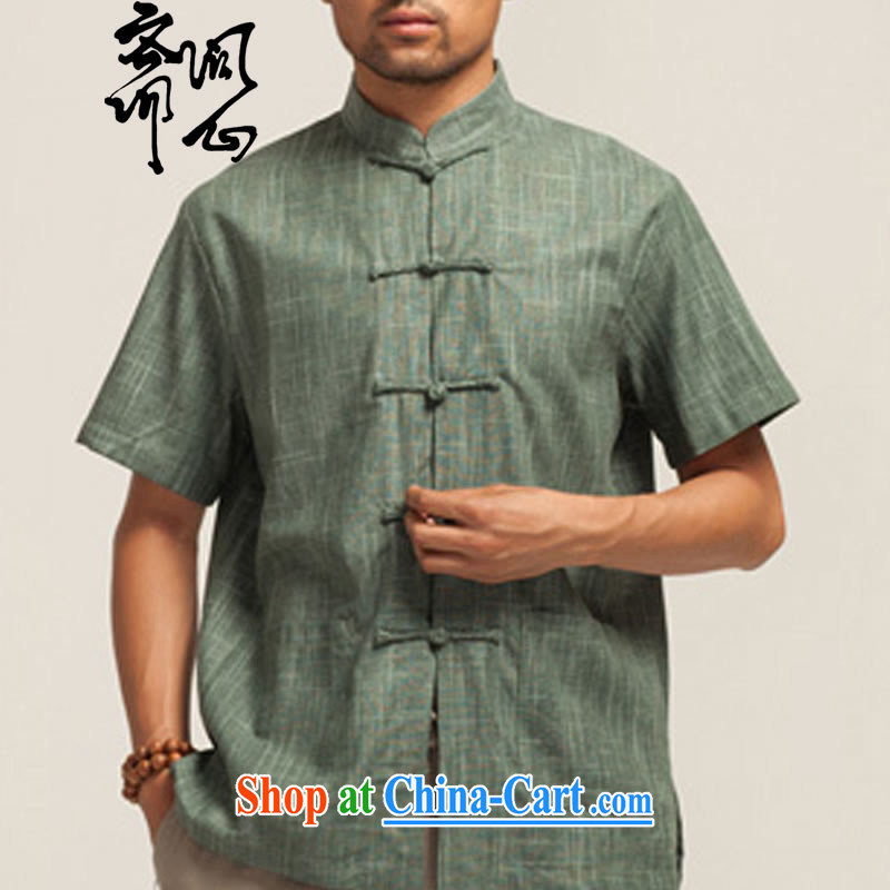 q heart Id al-Fitr (the autumn as soon as possible new men's loose, linen collar short-sleeved Tang replace WXZ 1411 army green XXXL, ask heart ID al-Fitr, shopping on the Internet
