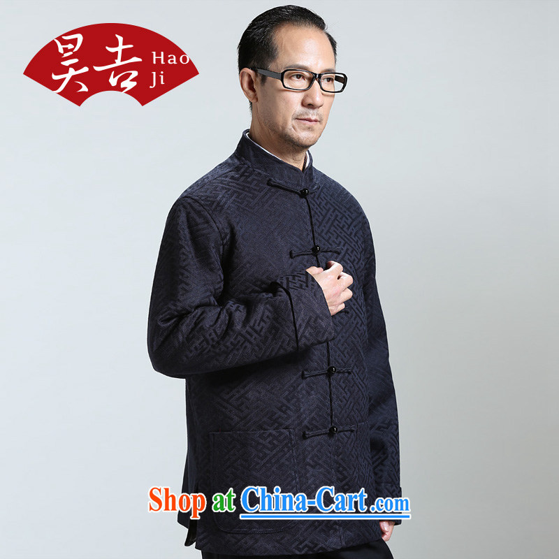 Hao, Autumn 2014 the new middle-aged and older men's Long-Sleeve is detained Tang jackets older persons T-shirt the T-shirt Black blue 4 XL