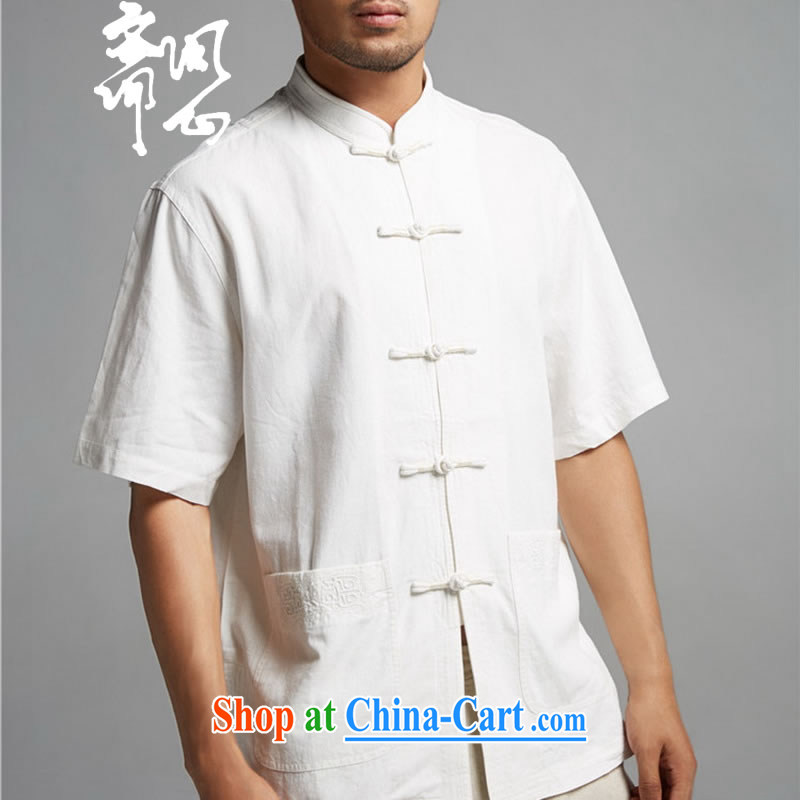 Ask a vegetarian _the autumn as soon as possible new men's China wind plain-colored loose short-sleeve shirt short-sleeved WXZ 1364 white XXXL