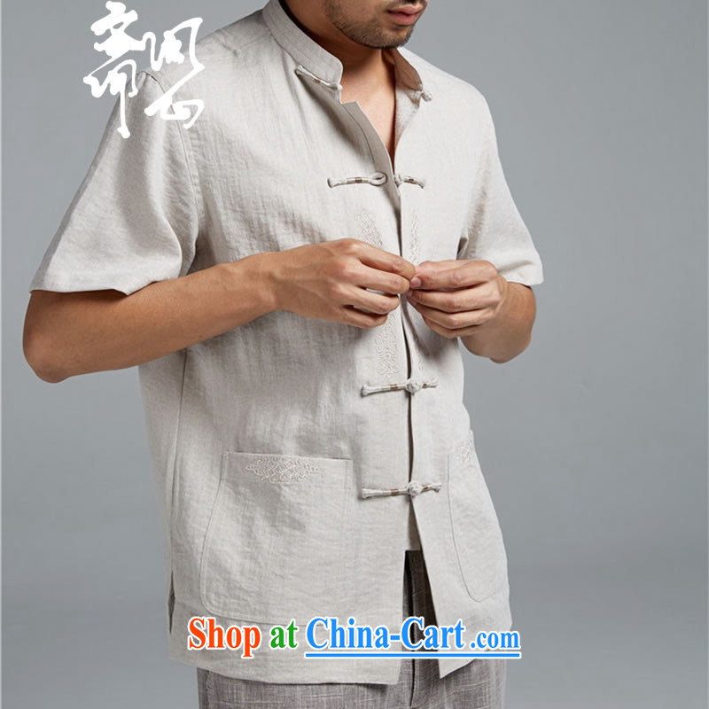 Ask a vegetarian _the autumn as soon as possible new men China wind embroidery sleek and stylish shirt short-sleeved WXZ 1351 beige XXXL