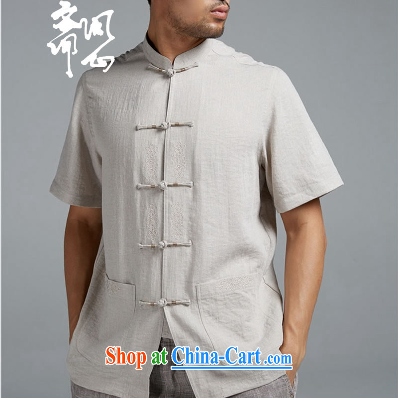 q heart Id al-Fitr (the autumn as soon as possible new men China wind embroidery sleek and stylish shirt short-sleeved WXZ 1351 beige XXXL, ask a vegetarian, shopping on the Internet